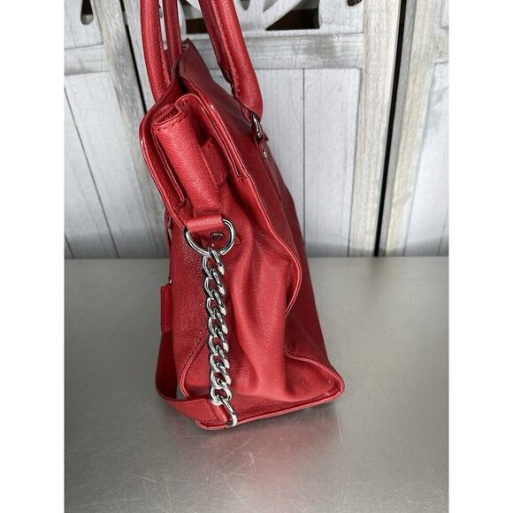 MICHAEL KORS Hamilton Large Red Leather Satchel Tote Purse Bag Silver Hardware - Picture 6 of 10